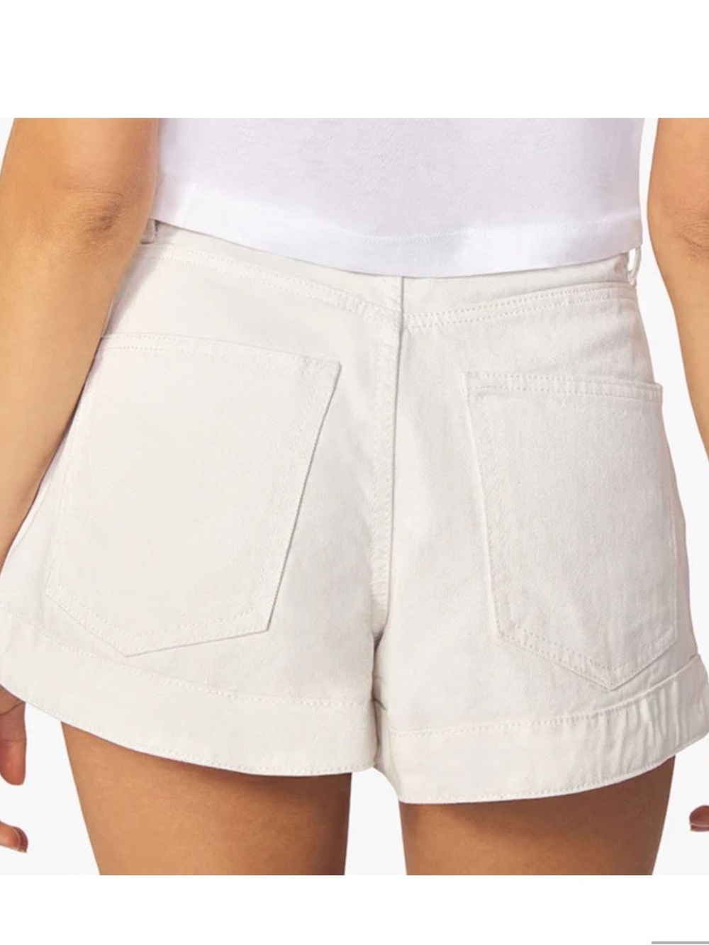 High-Waist White Denim Shorts WeWoreWhat with Button Front - Picture 2 of 14